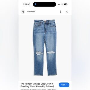 Madewell Perfect vintage crop Jean